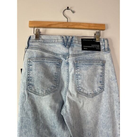 NWT Veronica Bread Sheridan Bell Bottom Flared High-Rise Denim Jeans Sky Size 28 - Picture 8 of 10